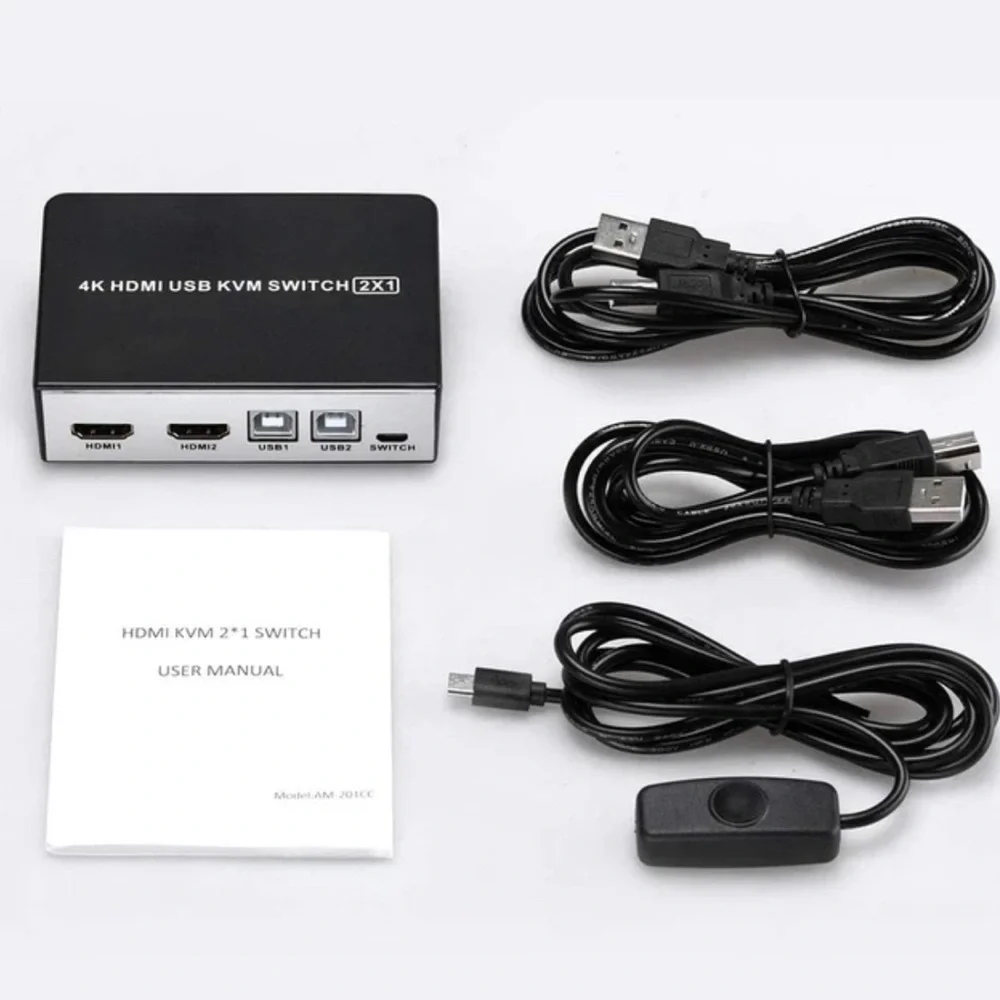 4K 2X1 HDMI USB KVM Switch 2 Port HDMI KVM Selector for 2 Computer Sharing New